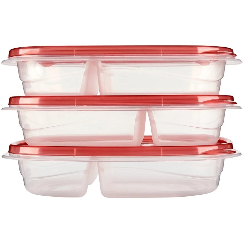 Divided Rectangular Food Storage Containers Take Along 3.7 Cup 3 Pack Set