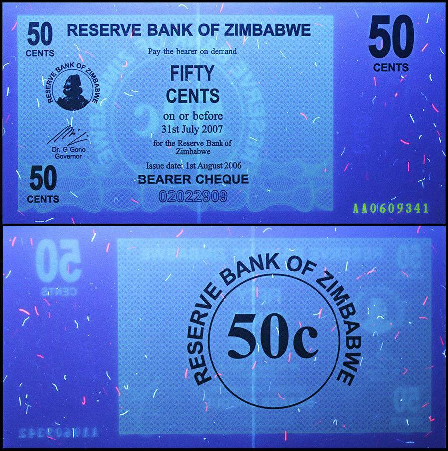 Zimbabwe 50 Cent Bearer Cheque, 2006, P-36, UNC