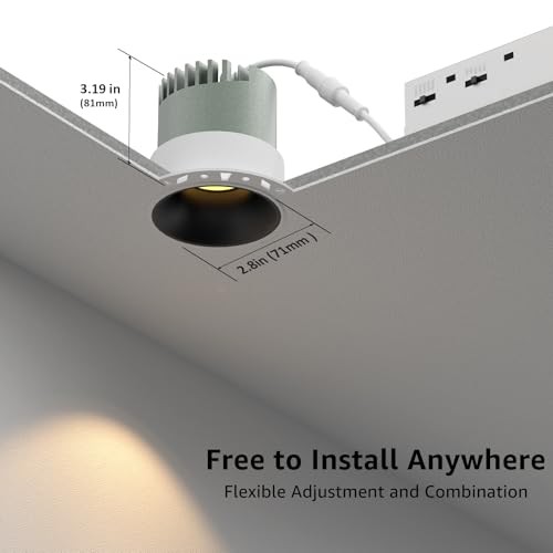 6 Pack LED Round Recessed Lighting, 10W Adjustable Canless Downlight, 6-Pack