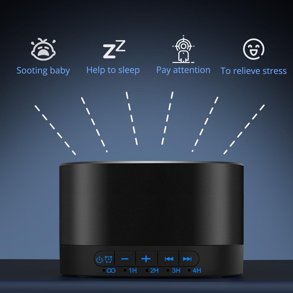 Portable White Noise Machine with 20 Soothing Sounds & Memory Function - Black