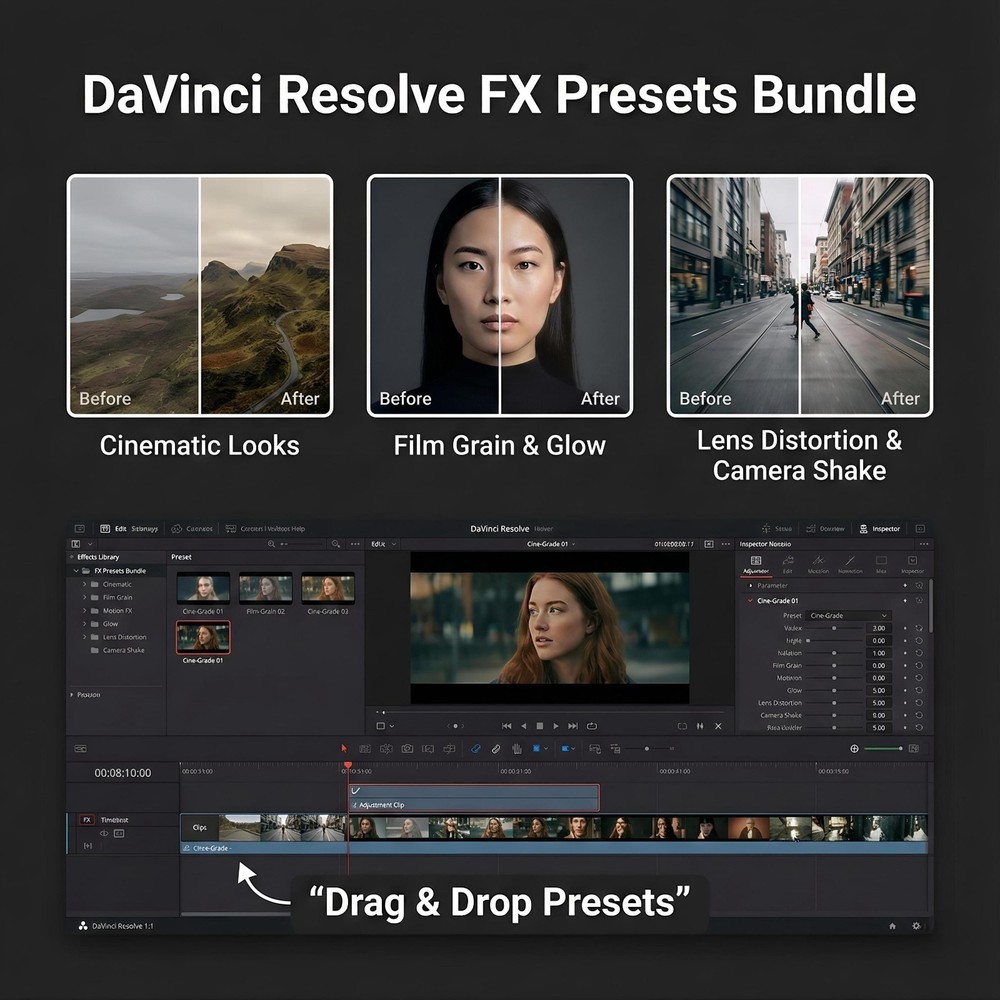12000+ DaVinci Resolve Transitions LUTs & FX Presets