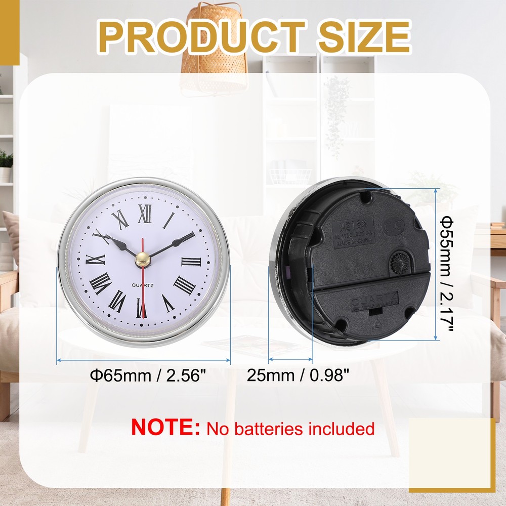 2.6"/65mm Classic Clock Movement, Silver (Roman Script)