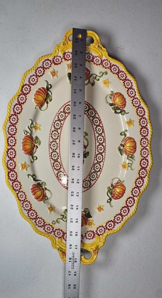 Temp-tations Old World Pumpkin Patch 18.5" Oval Handled Platter Serving Tray