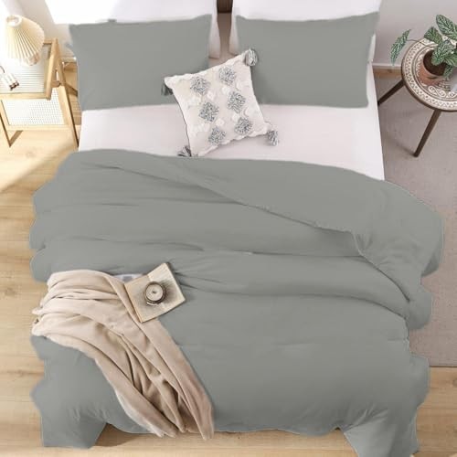 3PCS Gray Comforter Set Soft and Breathable Microfiber Full Solid Grey