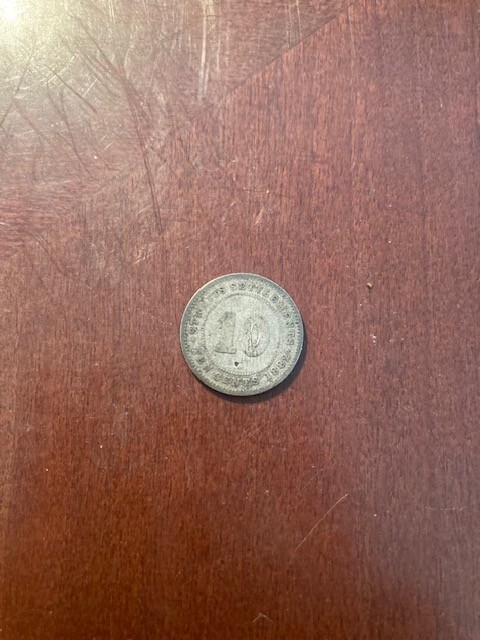 1882H Straits Settlements 80% Silver 10 Cents Small Nick on Reverse