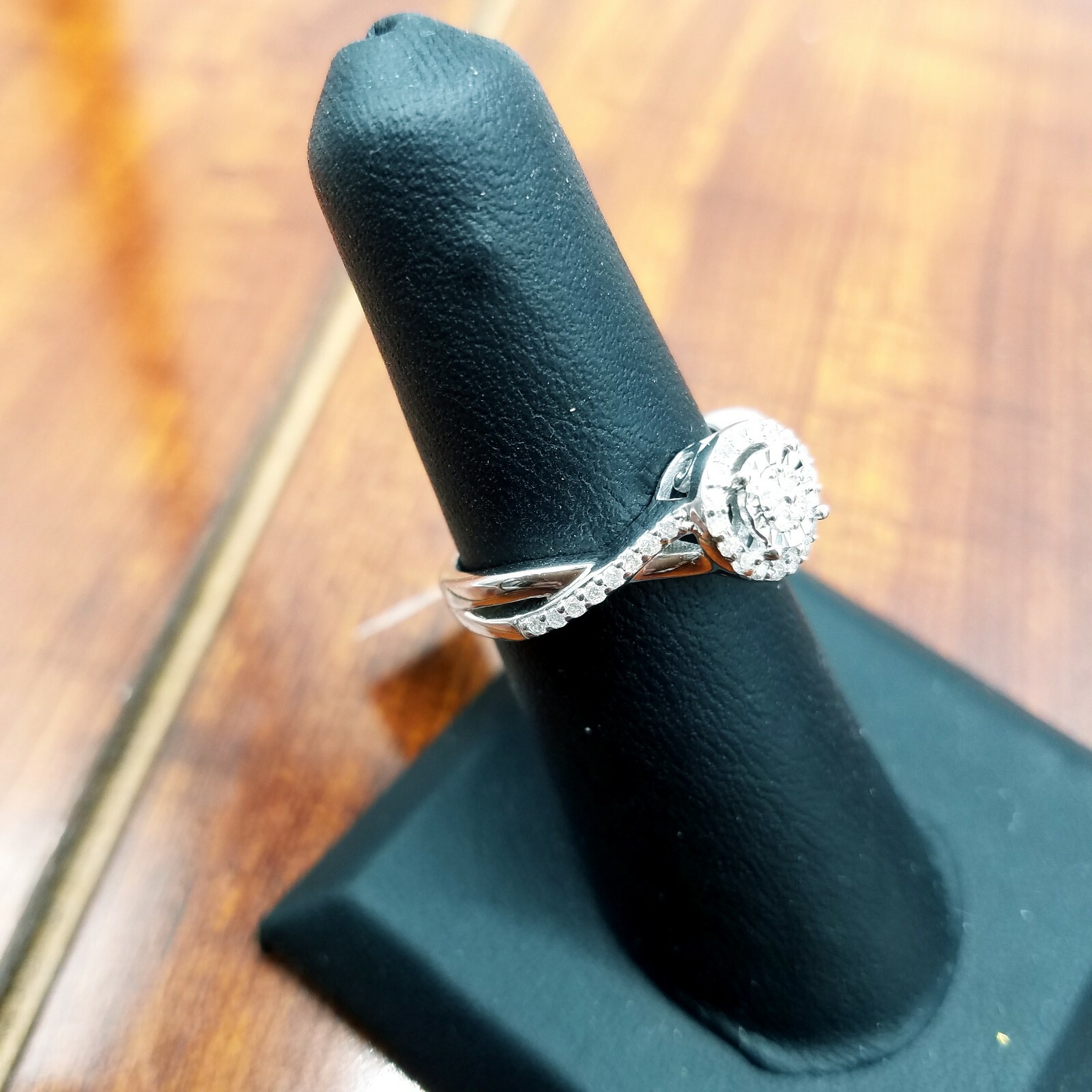 Genuine Diamond Ring sterling silver 0.25ctw promise/ engagement ring halo clust