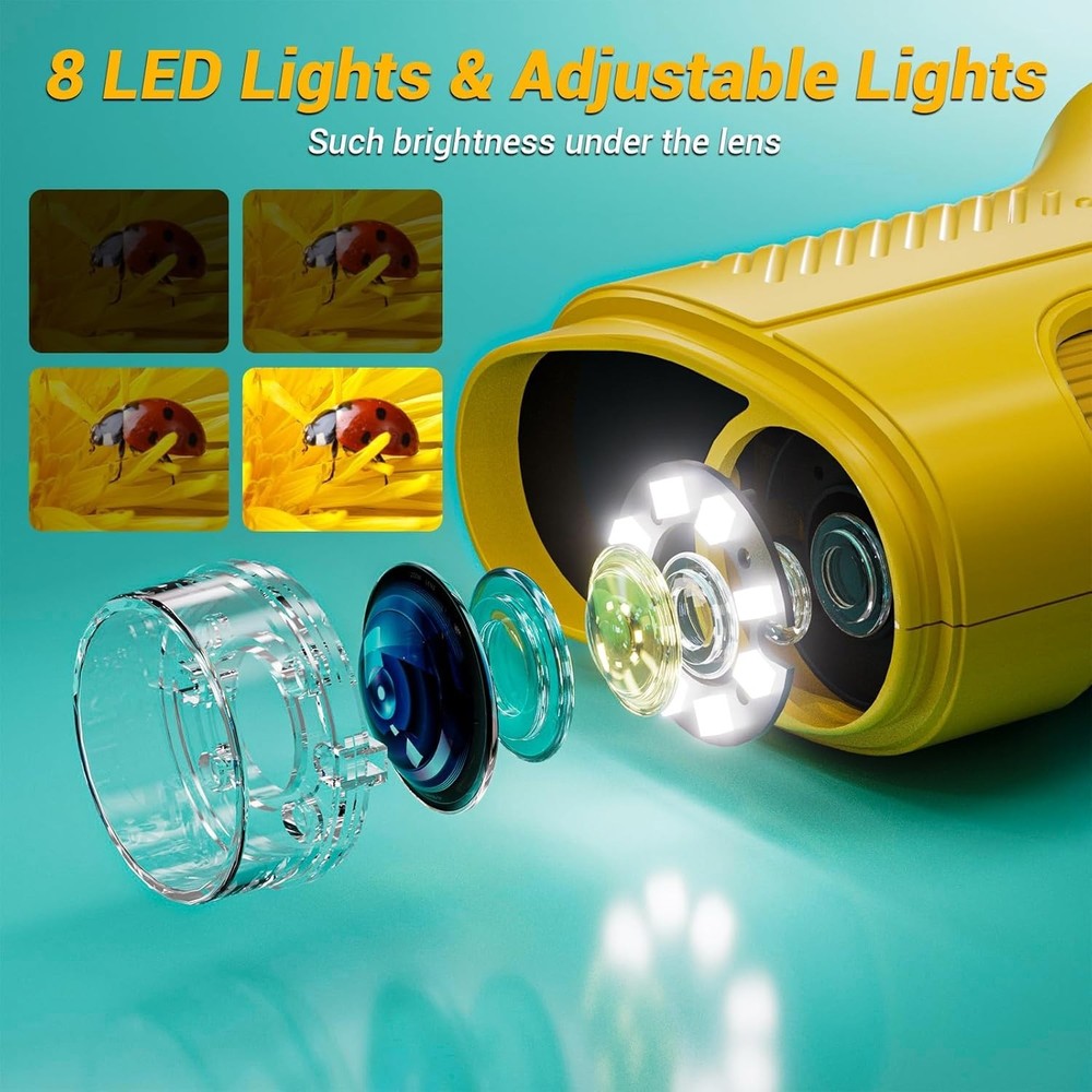 Kids Microscope, 1000X Portable Mini Pocket Microscope with 2.4″ IPS Screen & 8