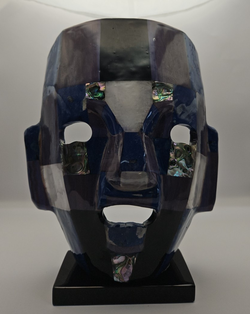 Mexican Mexico Mayan Aztec Death Burial Mask Abalone Stone Figurine Decorative