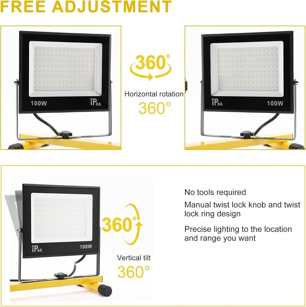 30000 Lumen Work Lights with Stand, 3 Adjustable Head LED Work Light, with Ad...