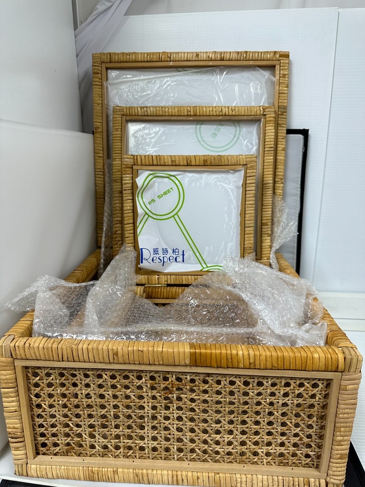 Set of 3 Boho Rectangular Rattan Decorative
