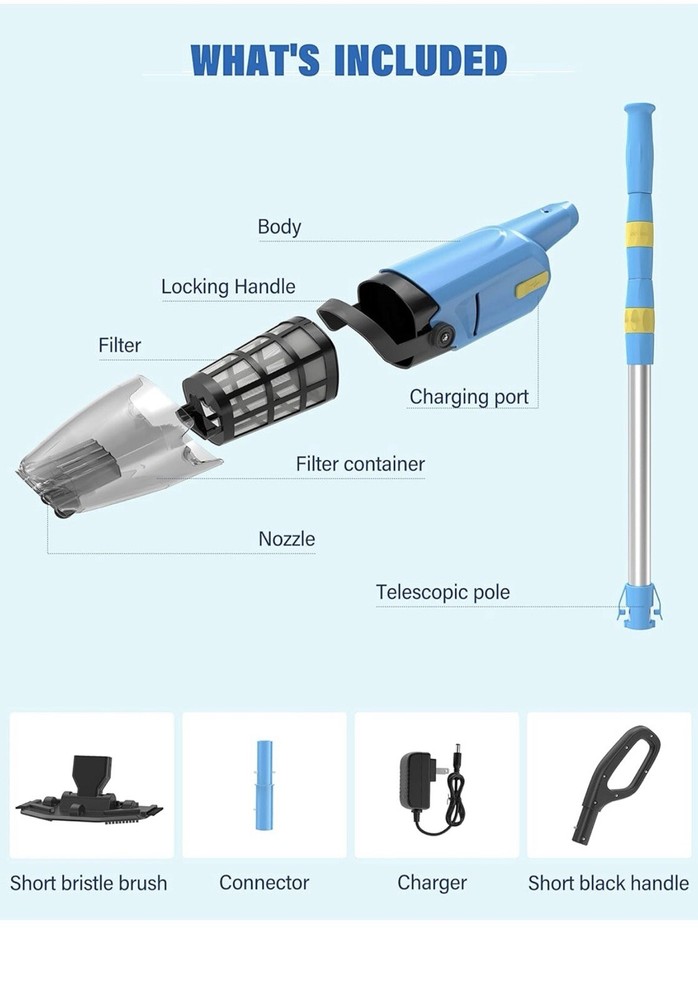 EFURDEN Pool Vacuum for Above Ground Pool, Cordless Handheld Rechargeable.