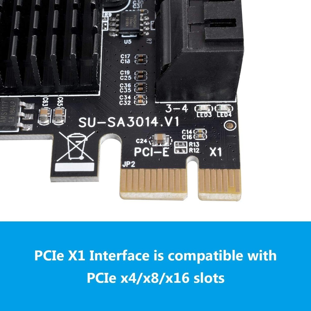SATA 4 Port Expansion Card Compatible with Windows and Linux Operating Systems