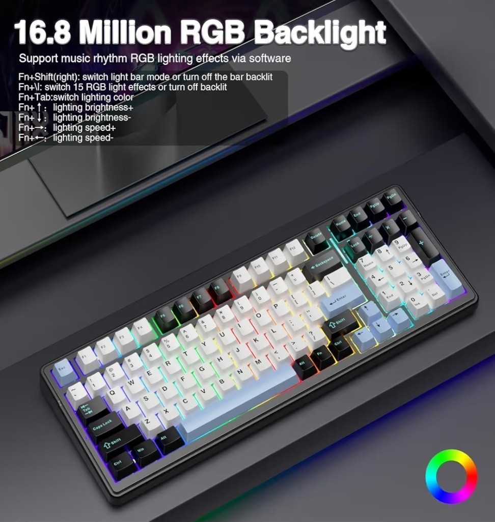 AULA F99 Wireless Mechanical Keyboard,Tri-Mode BT5.0/2.4GHz/USB-C Black&Blue&Whi