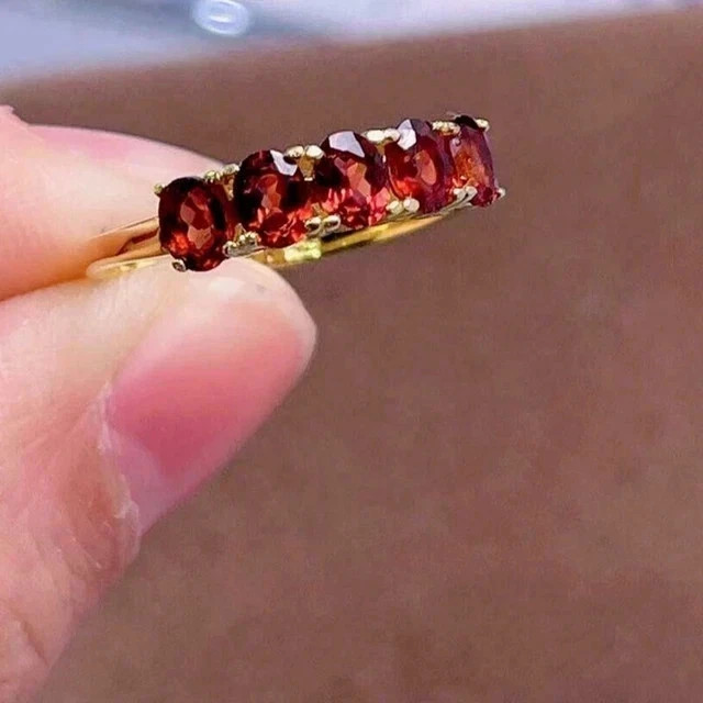 Lab-Created Red Garnet 3CT Oval Cut Engagement Band Ring 14k Yellow Gold Plated