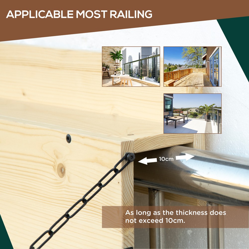 Outsunny Hanging Deck Table, Foldable Balcony Desk, Natural