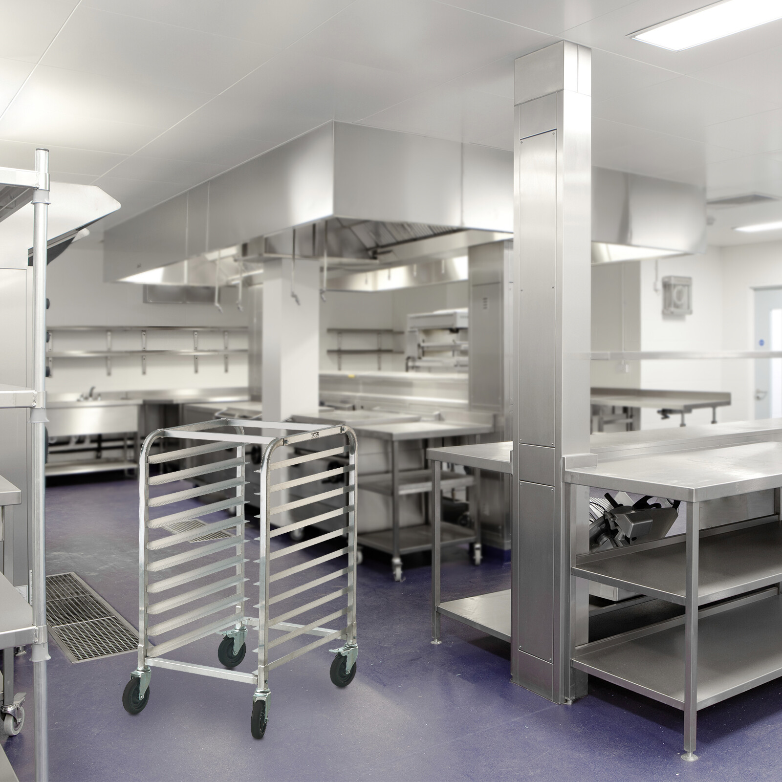 VEVOR 10 Sheet Commercial Bun Pan Rack Kitchen Aluminum Baking Racks Brake Wheel