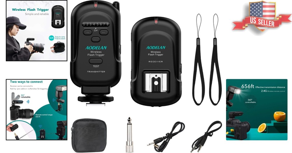 Wireless Flash Trigger Set - 200m Range, 8 Channels for Speedlite & Cameras