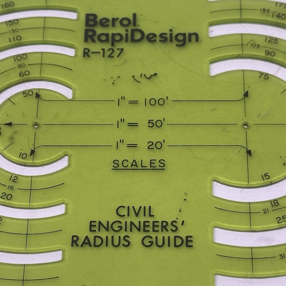 Rapidesign R-127 Civil Engineers Radius Guide Template Drafting Tool VG