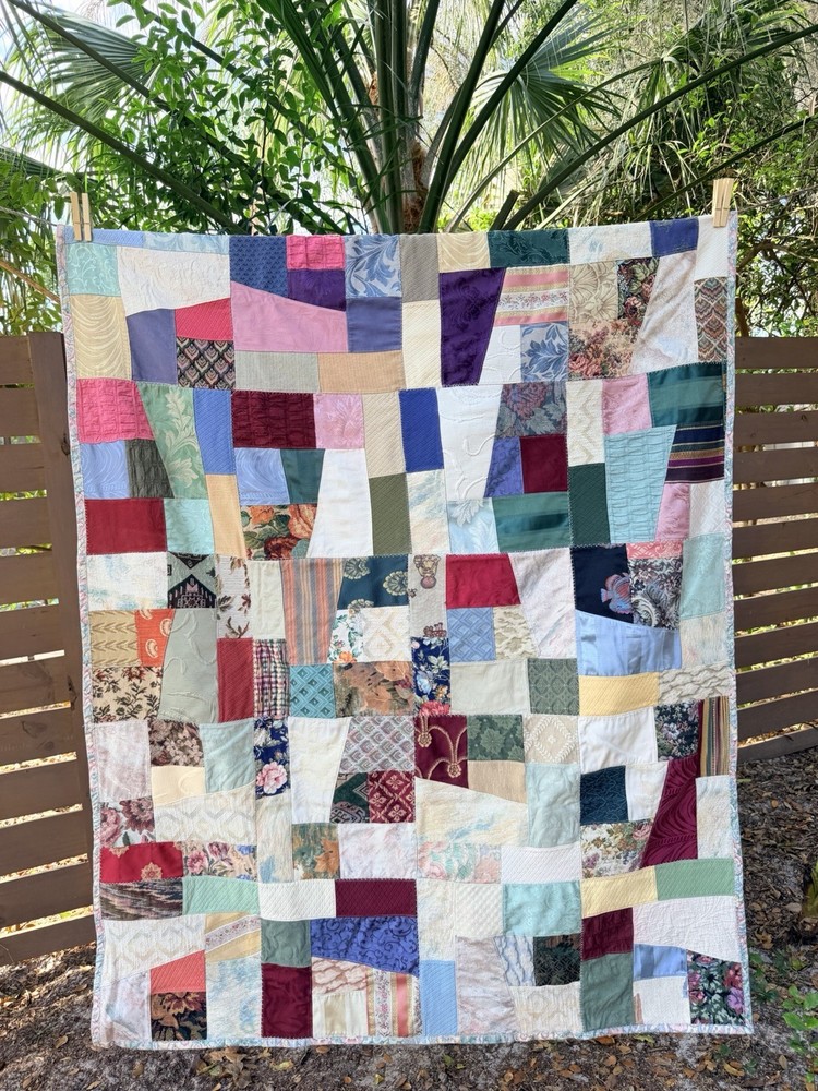 Vintage Crazy Quilt Patchwork Handmade Multi-Texture Boho 48" x 68" Eclectic