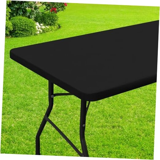 Rectangle Table Cloth, Waterproof Elastic Fitted 72" x 30" (Rectangular) Black