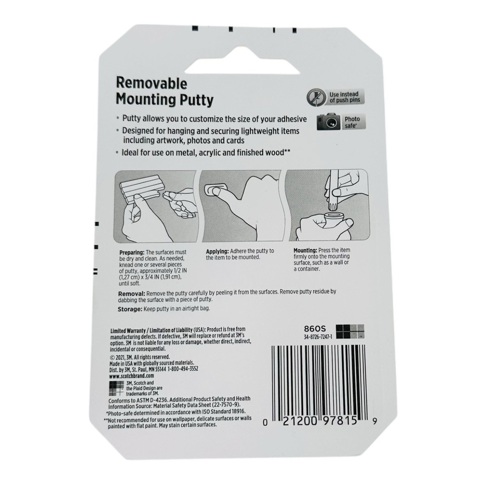 2 Packs Scotch Removable Mounting Putty 2 oz