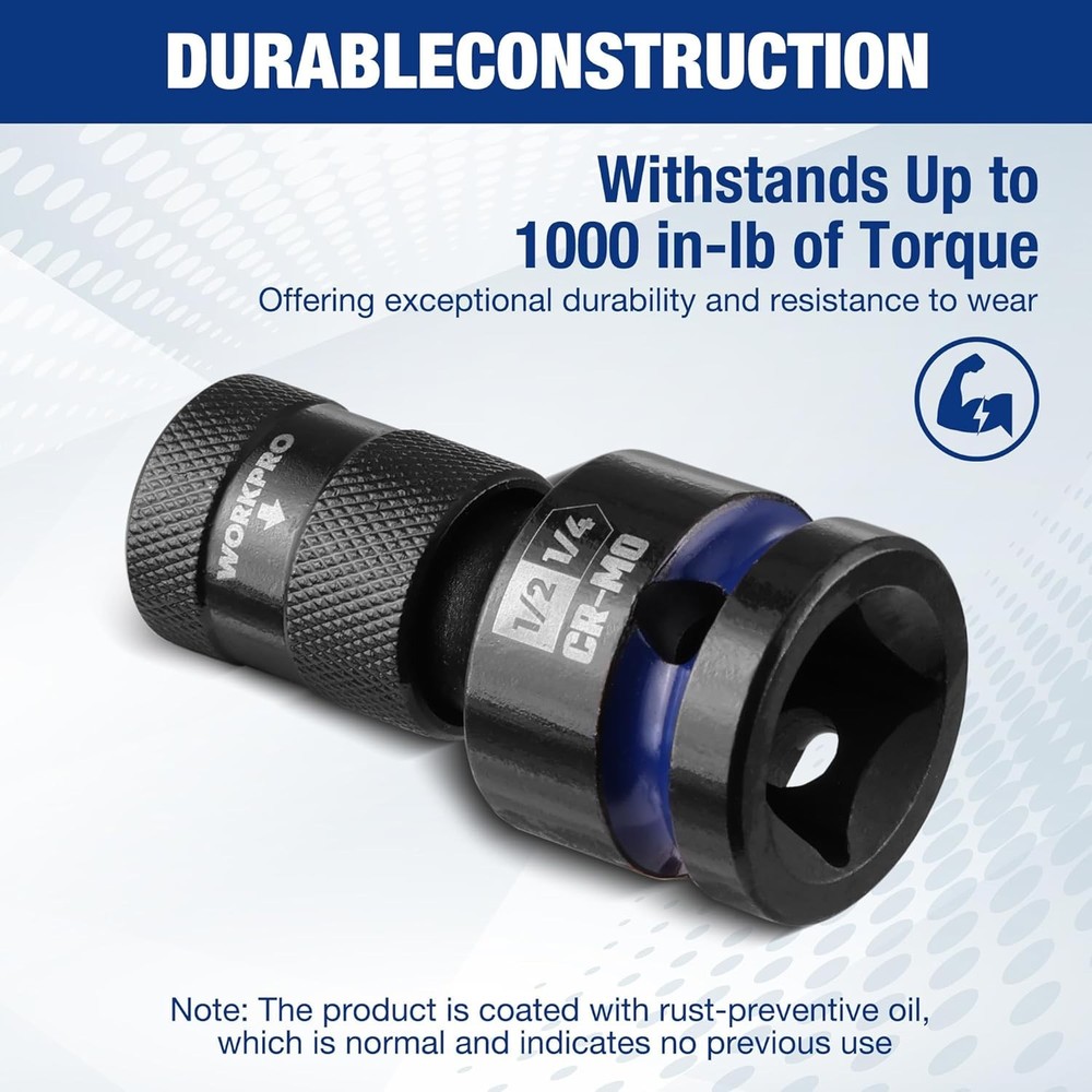 WORKPRO 1/2" to 1/4 in Hex Quick Release Square Impact Socket Adapter Bit Holder