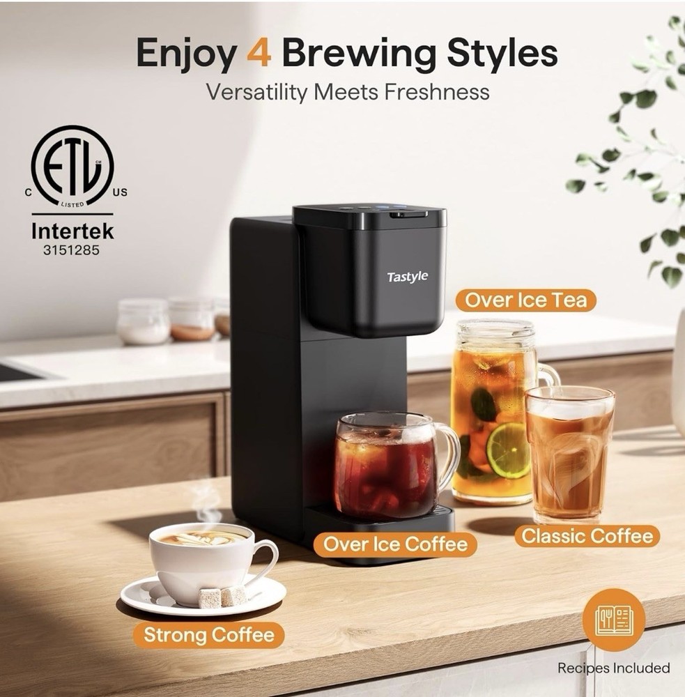 Versatile Coffee Maker for K-Cups and Tea - Compact, Splash-proof, 4 Brew Styles
