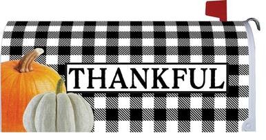 Gingham Thankful Fall Mailbox Cover