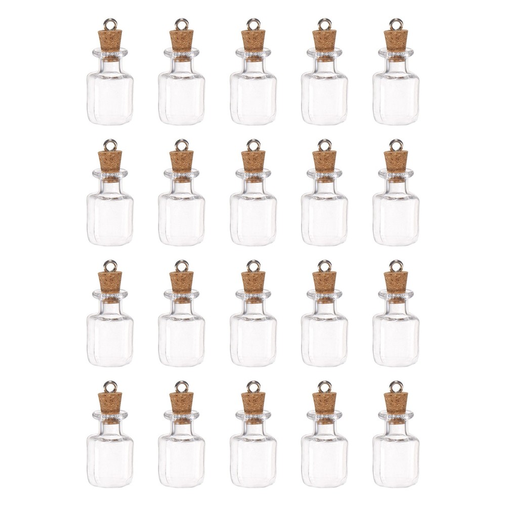 20pcs Mini Glass Bottles with Cork Square Shape with Ring
