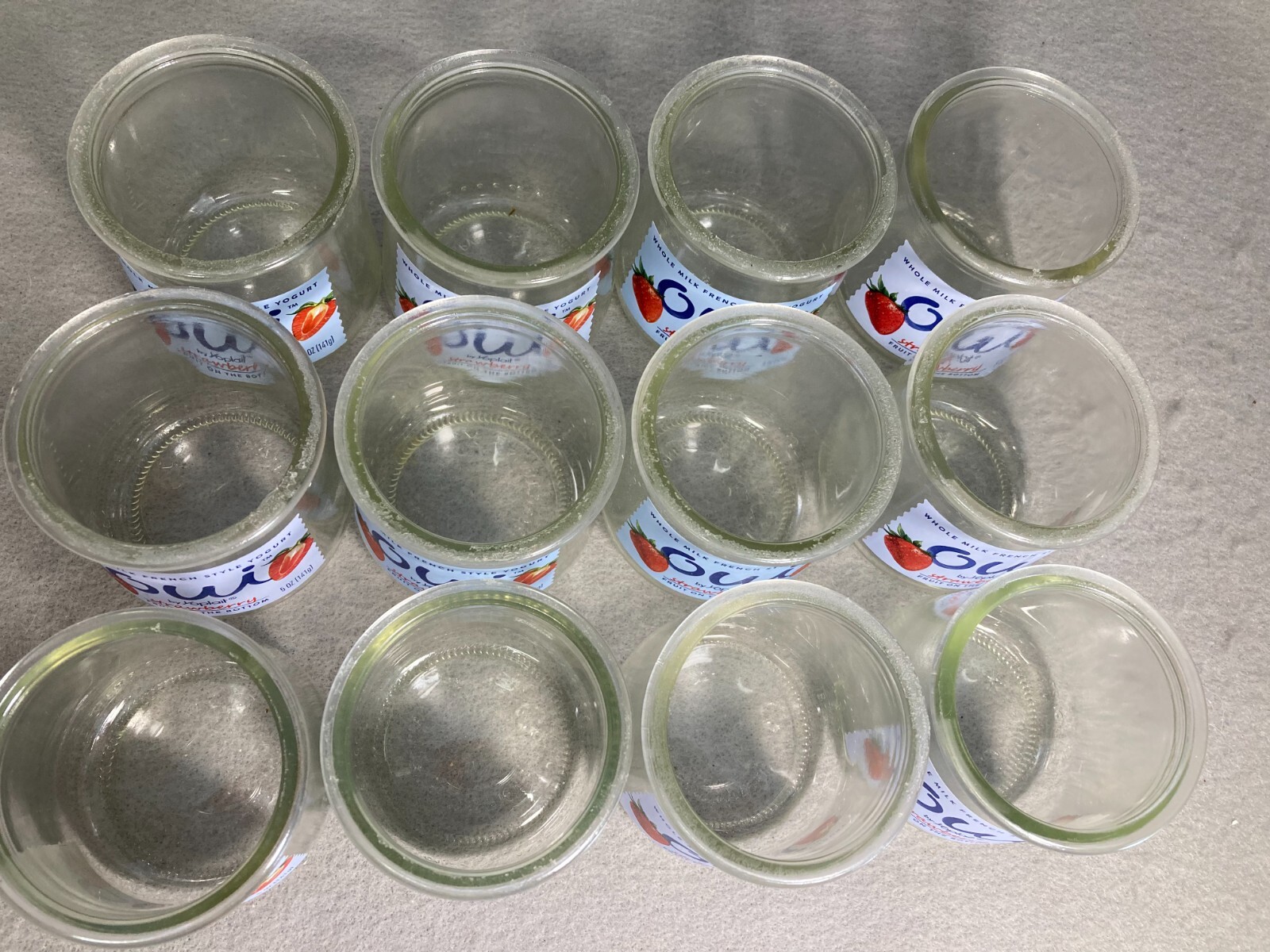 Empty Oui Yogurt Pots Lot of 12 w/Labels Clear Glass Jars for Crafts Candles