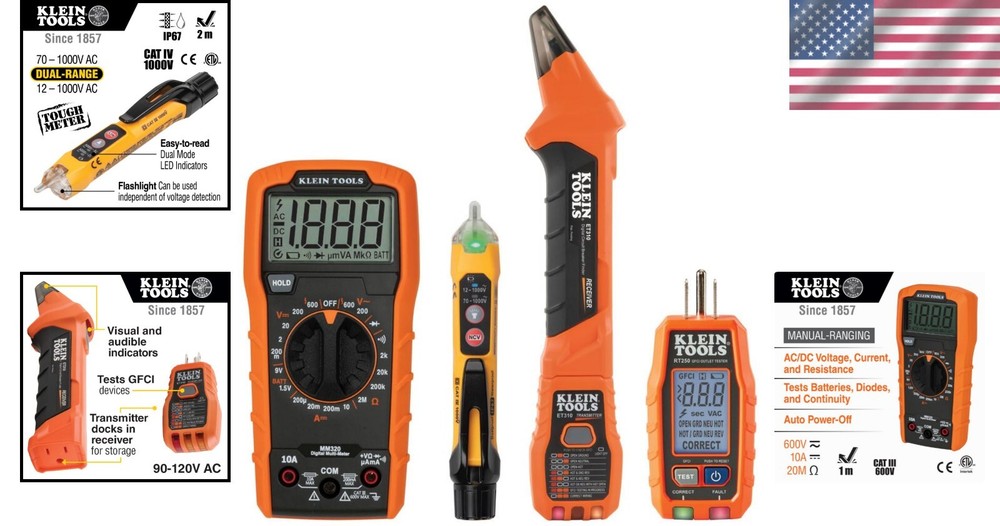 Complete Electrical Testing Kit: Klein Tools Multimeter, GFCI, & Voltage Tester