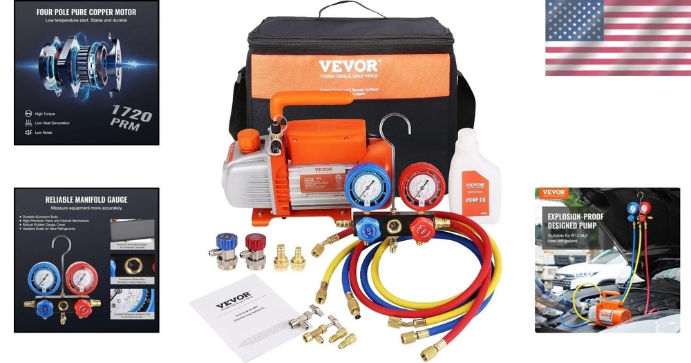 Versatile AC Vacuum Pump Kit with R134a & R1234yf Adaptors - Complete Solution