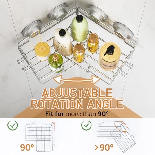 Corner-adaptive Suction Cup Shower Caddies 2 Pack, Corner Caddy, Grey