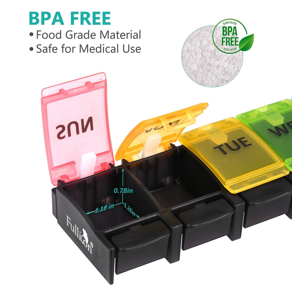 Fullicon Weekly Pill Box Organizer, 7 Day Tablet Boxes for Multicolor