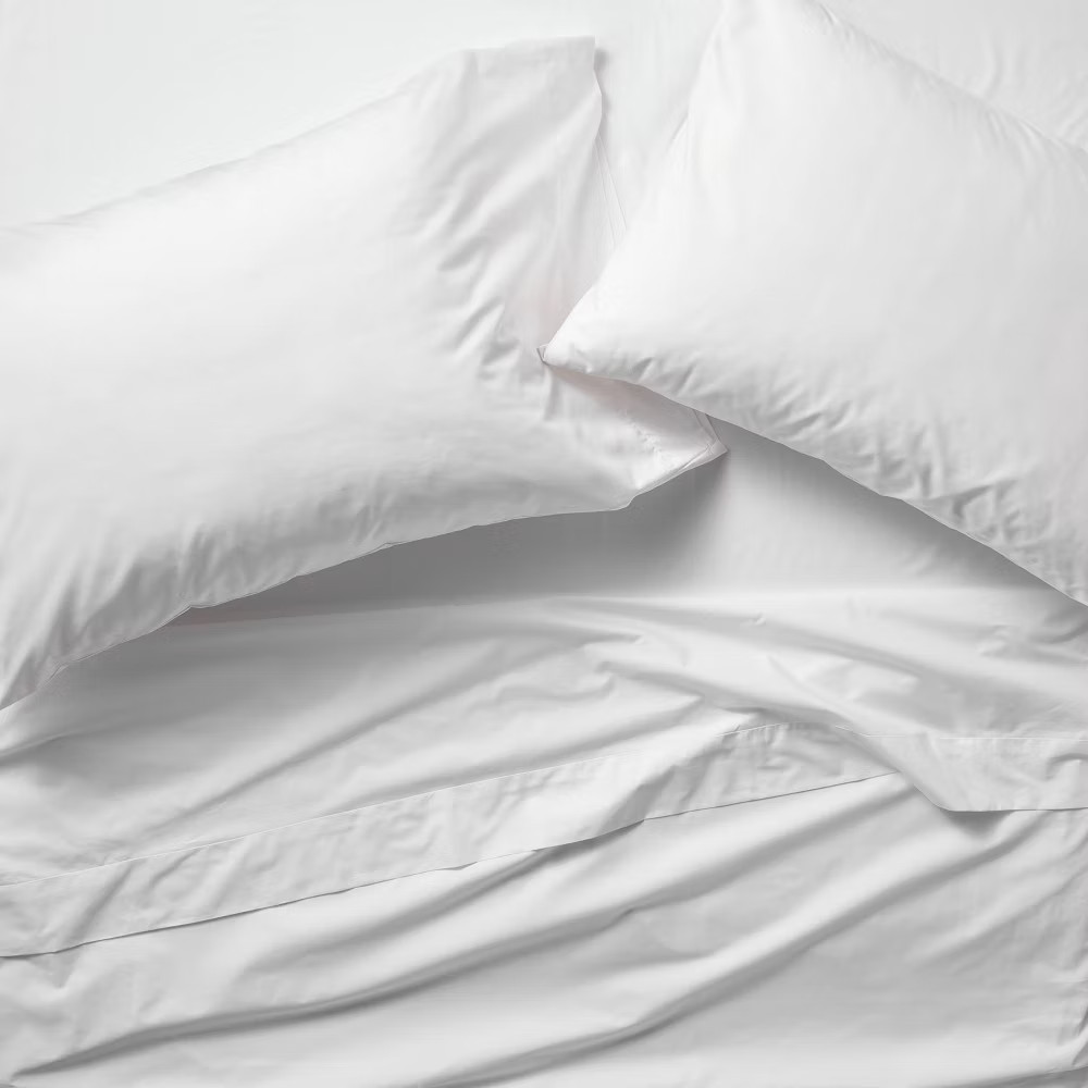 King 400 Thread Count Percale Pillowcases White - Casaluna