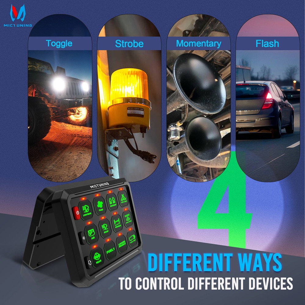 MICTUNING 12 Gang Switch Panel, LED Touch Switch Flash LED Light Power Circuit
