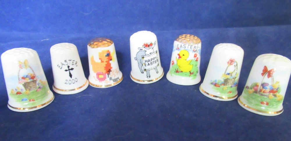 7 x Bone China Thimbles Celebrating Easter Chicks  Bunny Rabbits