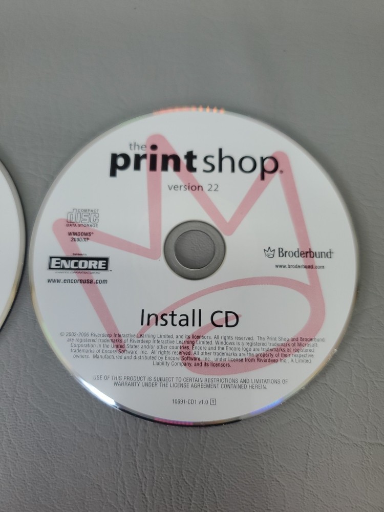 Print Shop Version 22 (PC) Install & Program CD Broderbund Original CD-ROM (set)
