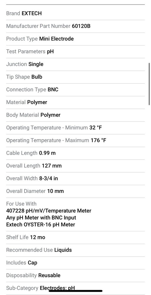 EXTECH 60120BMini pH Electrode Single Bulb 1H143