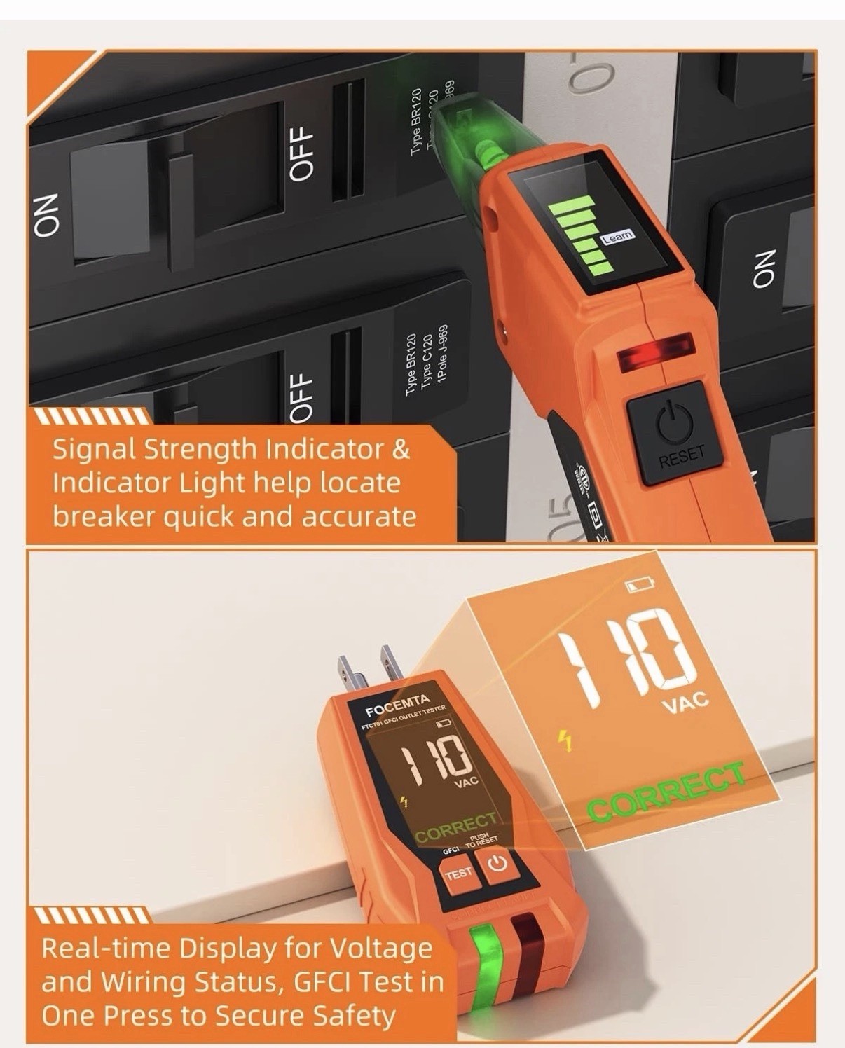 Circuit Breaker Finder Kit with GFCI Outlet Tester for 90-135V AC Circuits