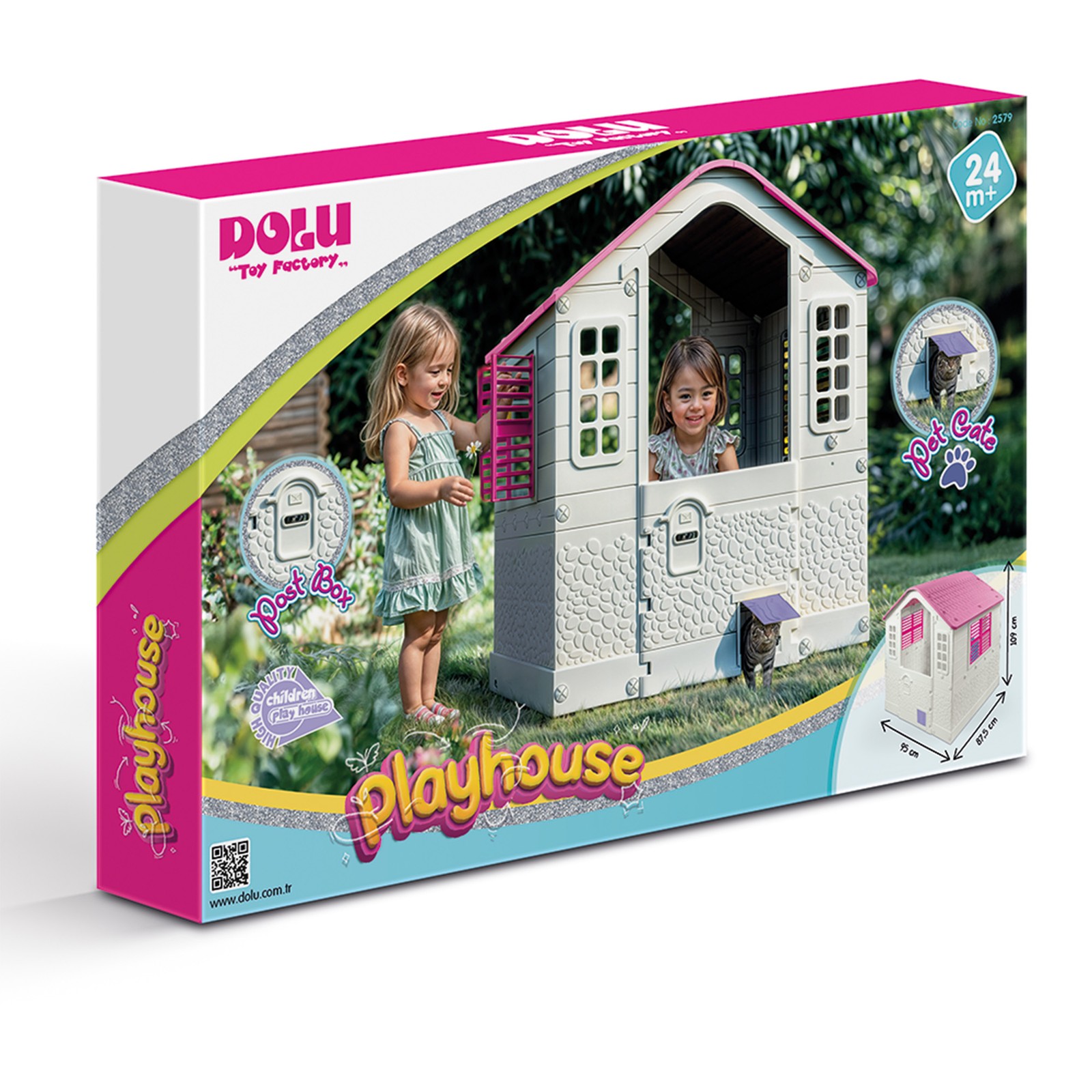 DOLU Pink Cottage Playhouse, Indoor/Outdoor Toy House Set for Kids Age 2+ Years