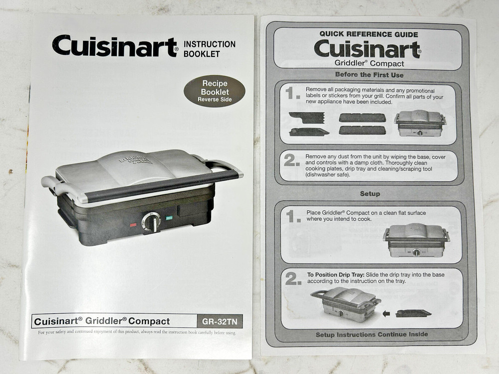 Cuisinart Griddler Compact GR-32TN Instruction/Recipe Booklet & Quick Reference