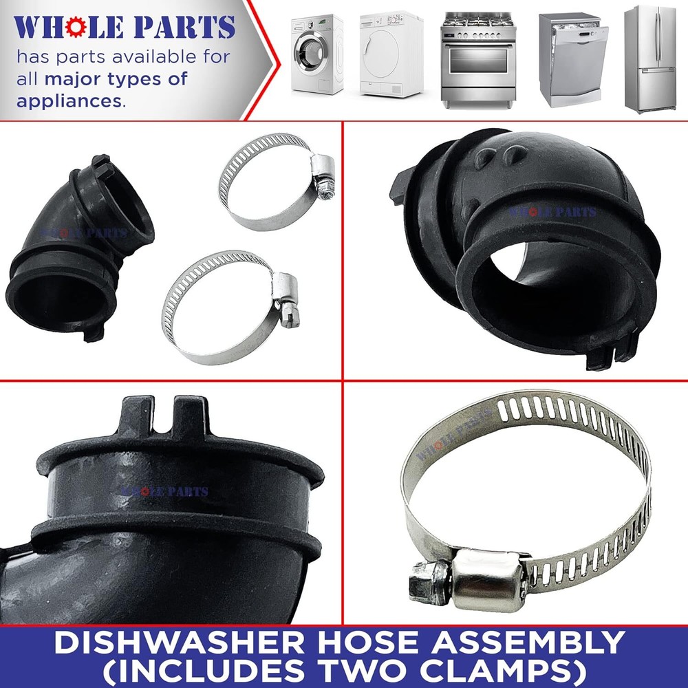 New W10445975 Dishwasher Hose Assembly, Includes Two Clamps