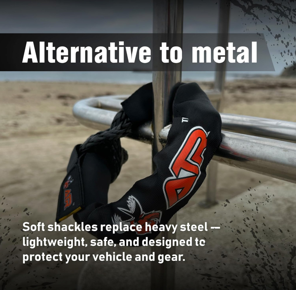 ATR Soft Shackle 41,200 lb (2 Pack, Black) – Heavy Duty Synthetic Rope Recovery