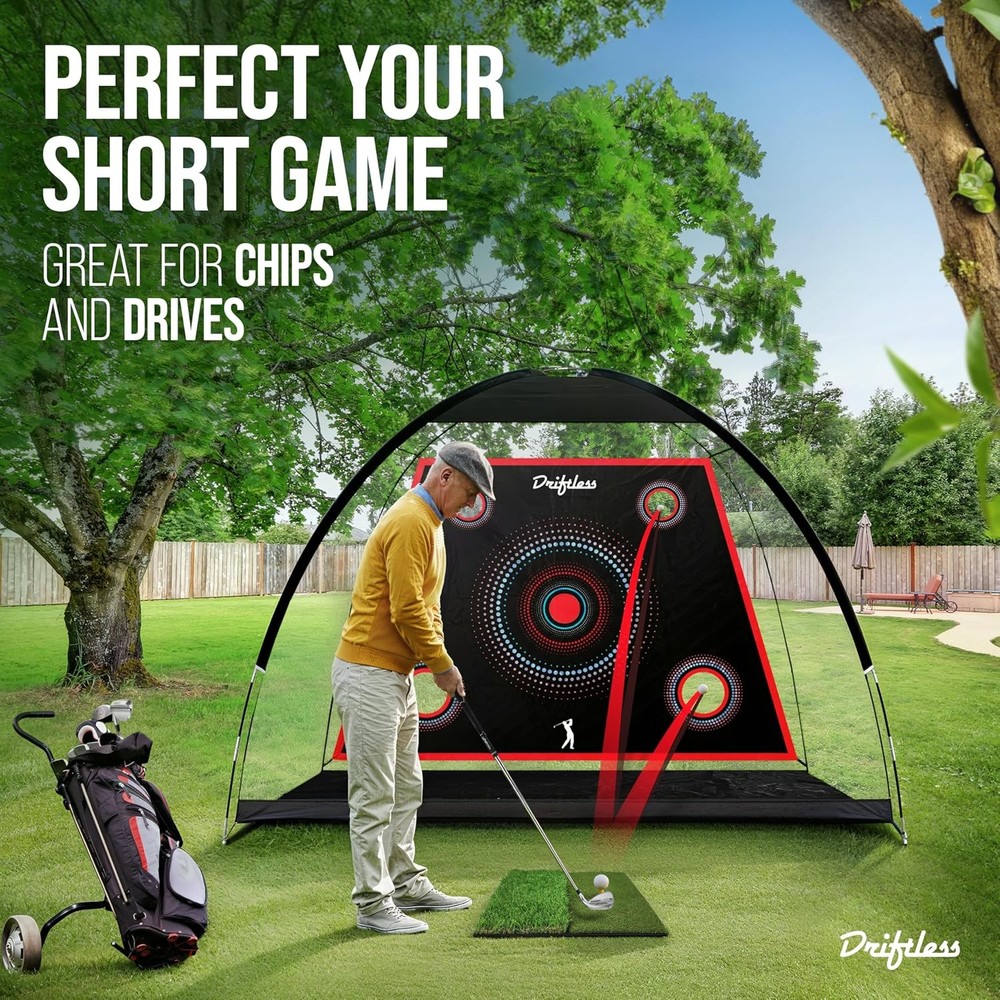 Golf Net 10x7 ft Practice Net Backyard Driving Indoor Hitting Net W/ Mat