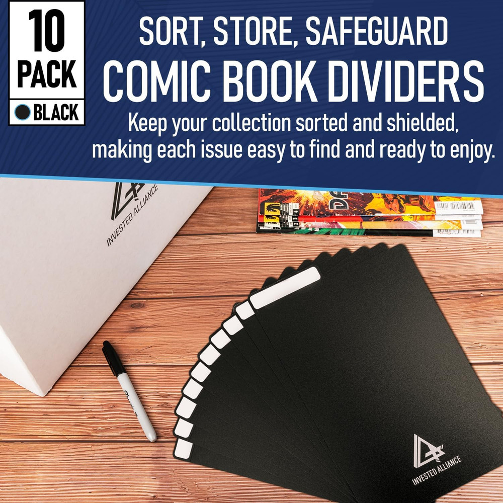 Black Comic Dividers (10 Pack) | 30PT Polyethylene Plastic, Bins, Cabinets, Lib