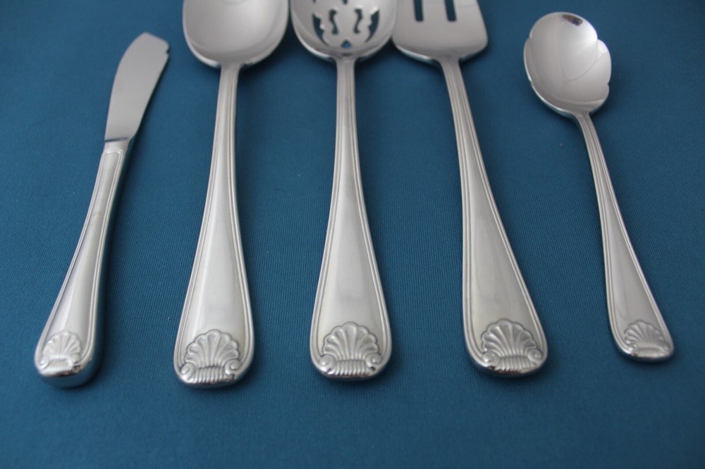 Gorham GORHAM SHELL Serving (5pc Set) Tablespoon Fork Pierced 18/8 Japan