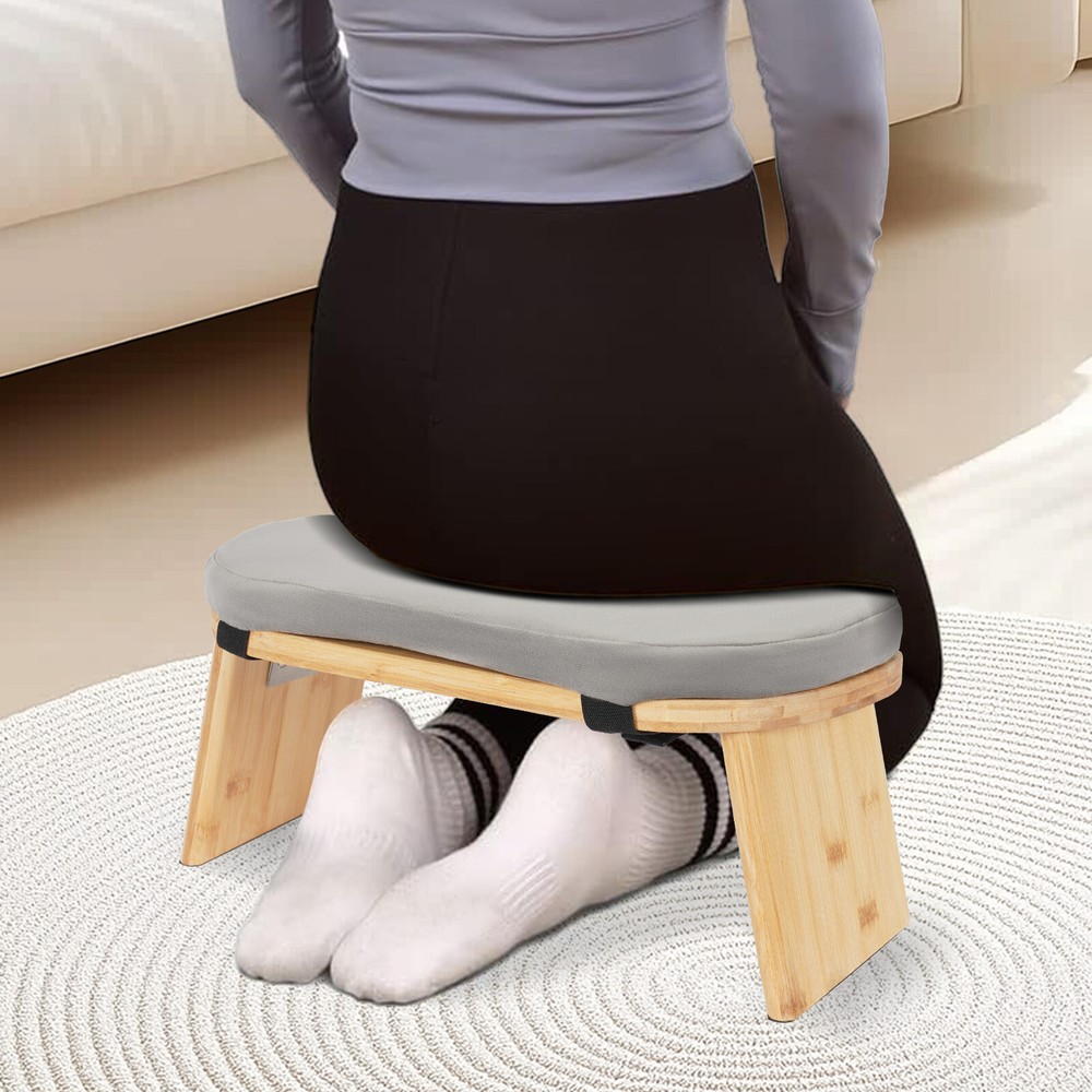 Bamboo Meditation Bench Kneeling Stool Foldable Yoga Bench
