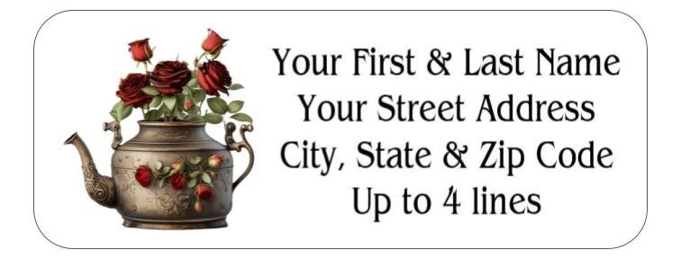 150  Red Roses Kettle Mailing Return Address Labels Personalized