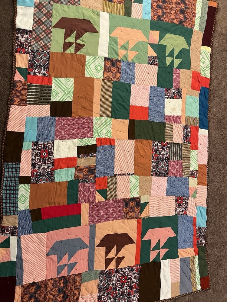 Vintage Handmade Quilt Small Blocks Patchwork Quilt 87”x63” Unique